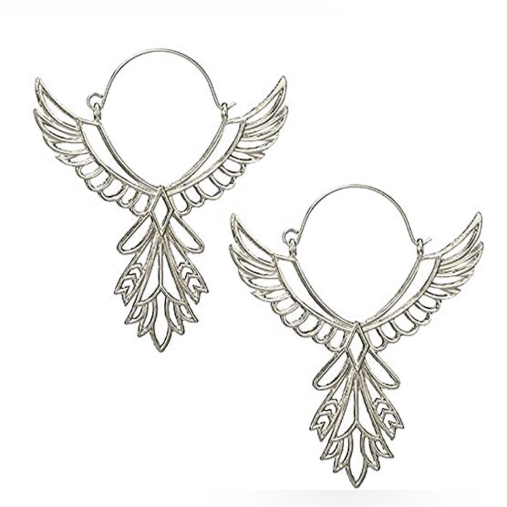 “Thunderbird” Phoenix Silver Guardian Angel Festival Native American Wing Hoops - Picture 12 of 13